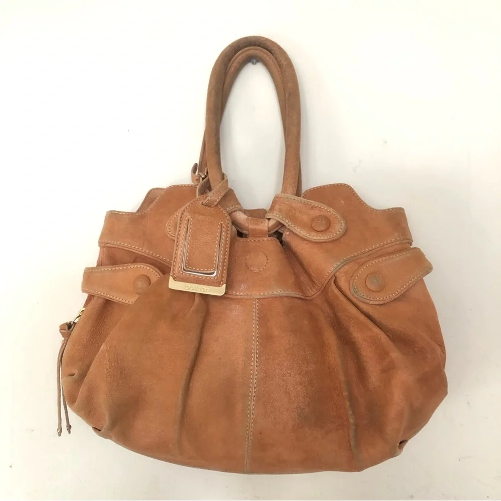 BOTKIER Camel Tan Metallic Suede Leather Crescent Hobo Boho Handbag Bag Purse